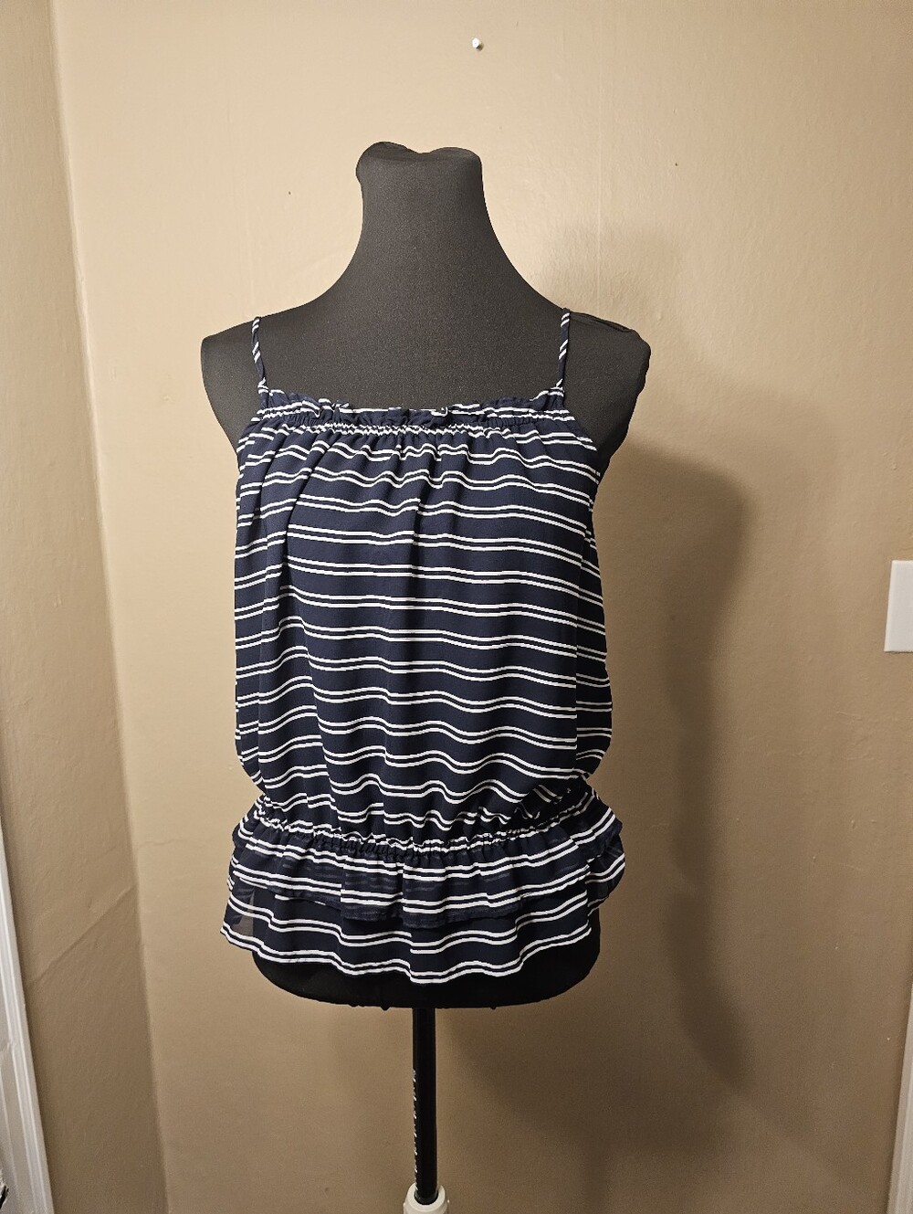Banana Republic Navy and White Striped Spaghetti Strap Top